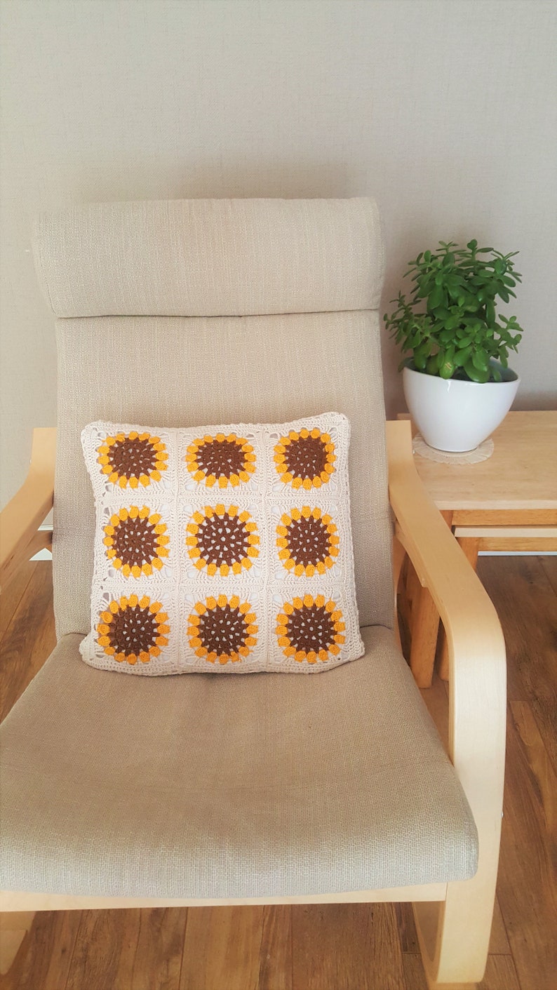 Crochet sunflower pillow case pillow cover throw pillow sunflower cushion gift