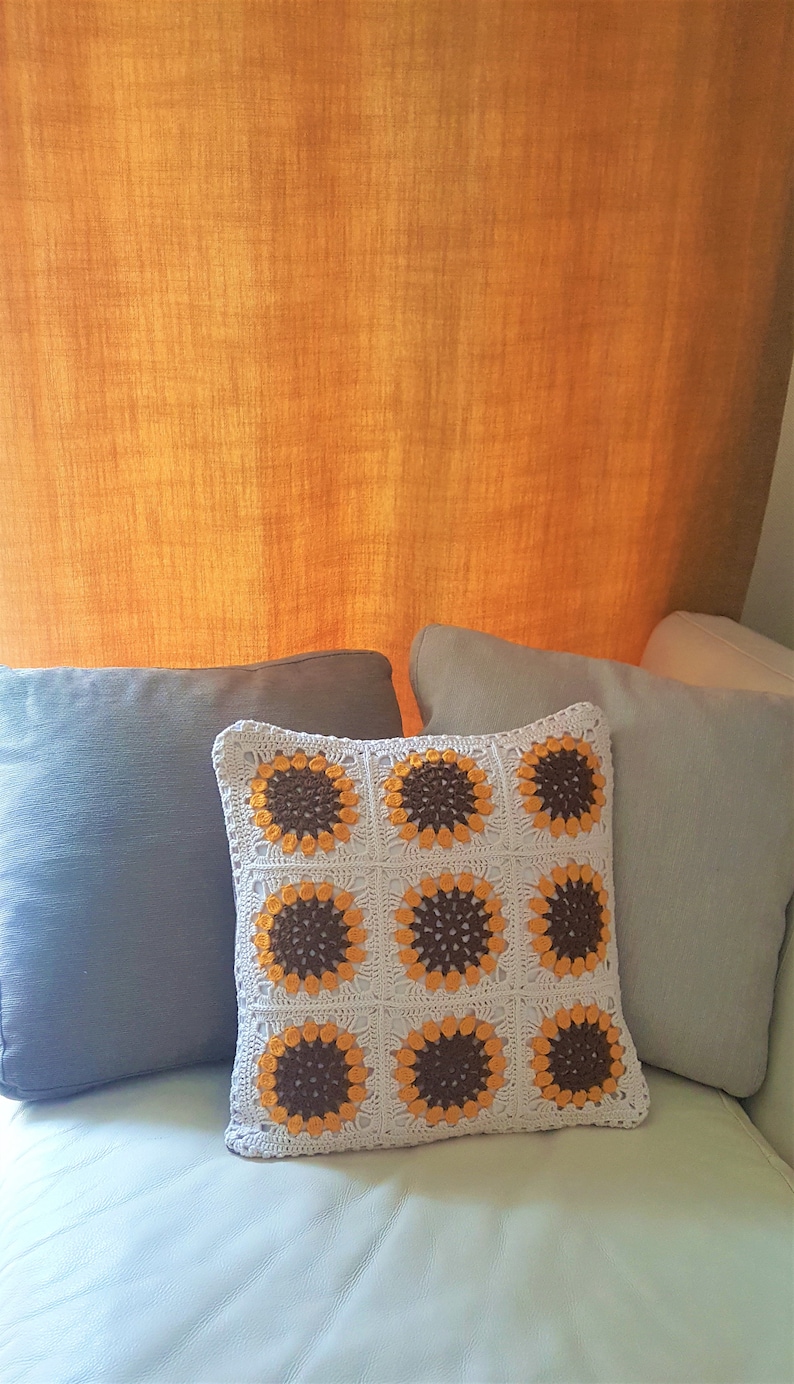 Crochet sunflower pillow case pillow cover throw pillow sunflower cushion gift