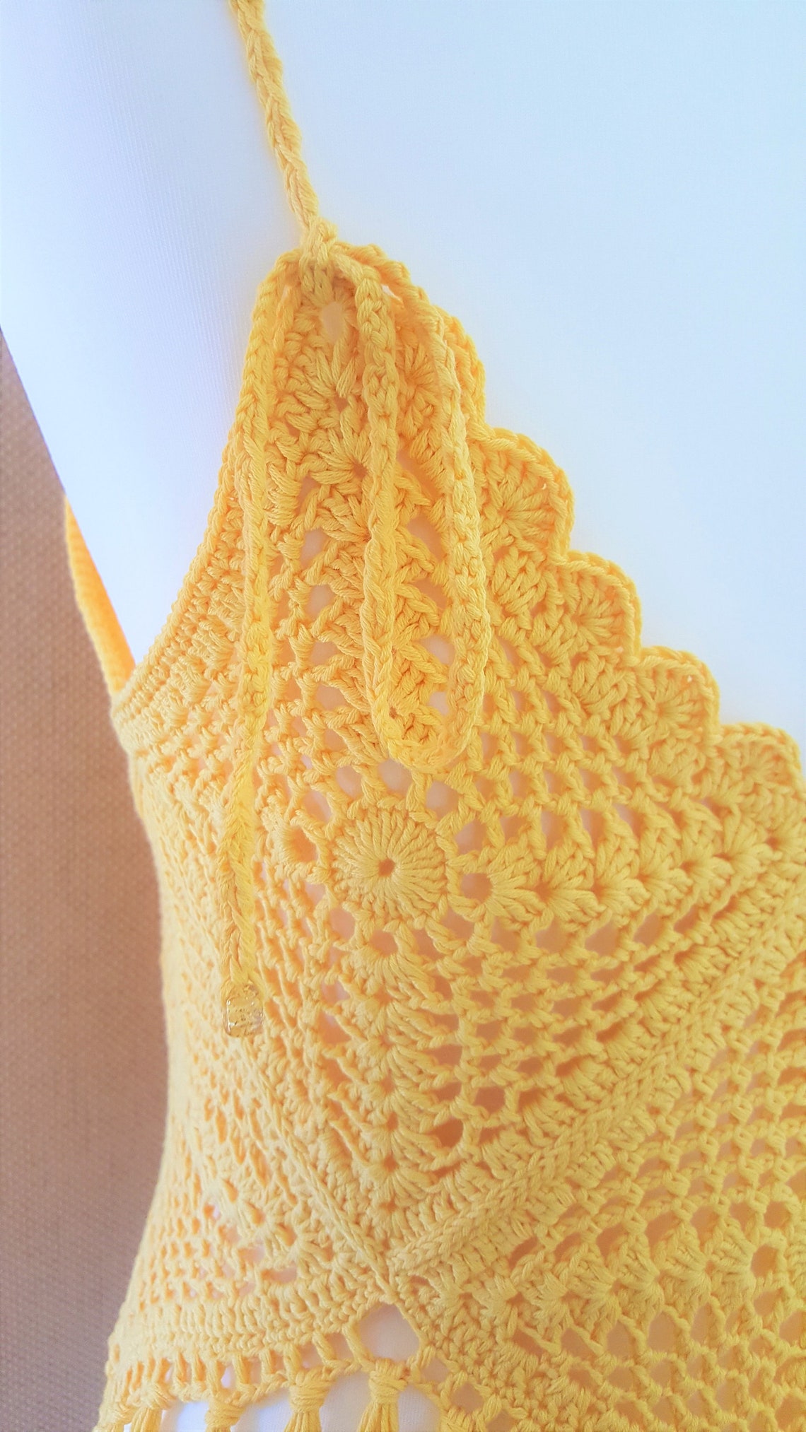 Boho Cotton Crochet Crop Top Yellow Size 8 12. Summer Top Etsy