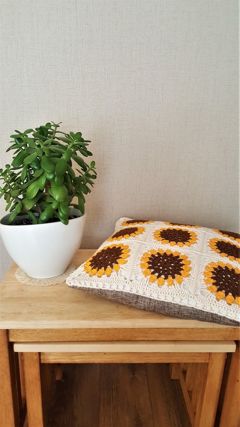 Crochet sunflower pillow case pillow cover throw pillow sunflower cushion gift