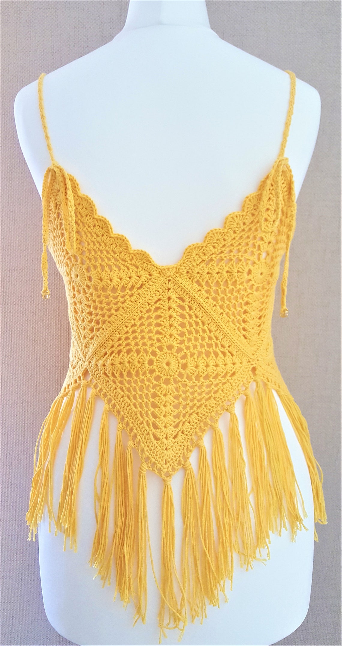 Boho Cotton Crochet Crop Top Yellow Size 8 12. Summer Top | Etsy