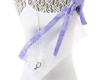 Post Surgical Drain Holder  in White Quick Dry Mesh and Lavendar Print Trim