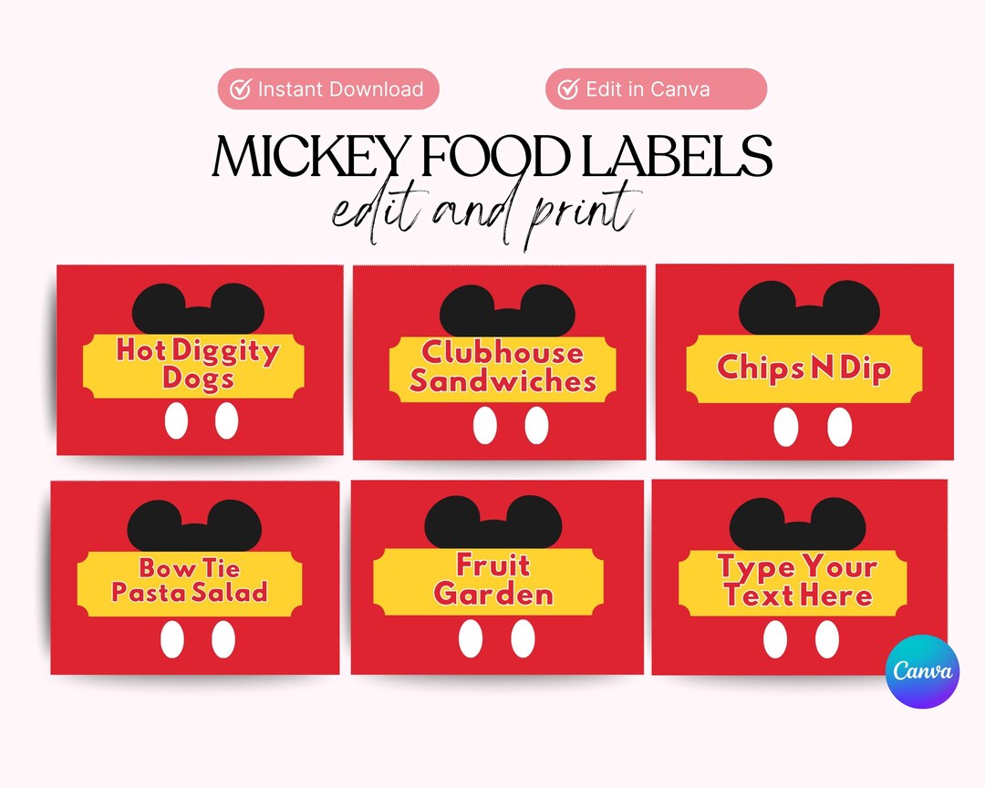Printable Mickey Food Labels, Mickey Birthday Place Card, Mickey Food ...