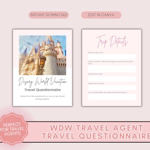 WDW Travel Agent Questionnaire, WDW Travel Agent Template, Travel Agent Questionnaire Form, Travel Questionnaire image 1