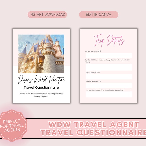 WDW Travel Agent Questionnaire, WDW Travel Agent Template, Travel Agent Questionnaire Form, Travel Questionnaire