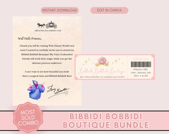 Bibbidi Bobbibi Boutique, Princess Ticket, Fairy Godmother Letter, Cinderella Letter, Princess Makeover Invitation, WDW Ticket