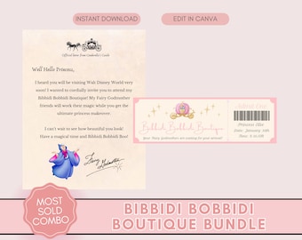 Bibbidi Bobbibi Boutique, Princess Ticket, Fairy Godmother Letter, Cinderella Letter, Princess Makeover Invitation, WDW Ticket