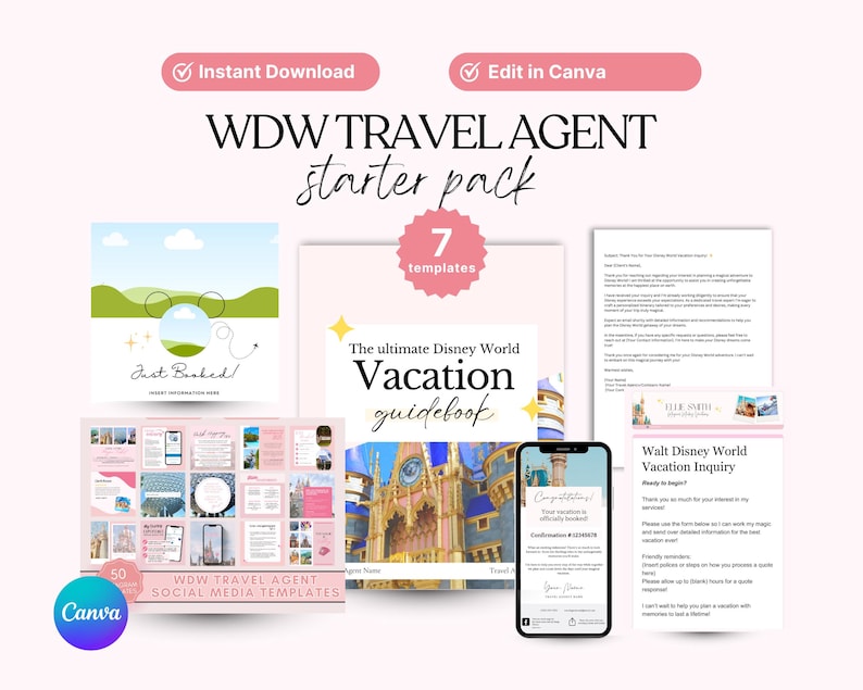 WDW Travel Agent Starter Kit, Travel Agent Starter Kit, WDW Travel Agent, Travel Agent Kit, Travel Agent Guidebooks, Travel Agent Canva Temp