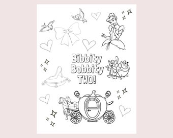 Princess Coloring Sheet, Bibbidi Bobbidi Two, Second Birthday, Birthday Coloring Page, Birthday Coloring Sheet, Princess Birthday,