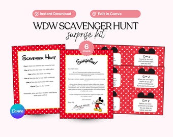 WDW Scavenger Hunt, Scavenger Hunt Surprise Kit, Vacation Clue Cards, Vacation Letter
