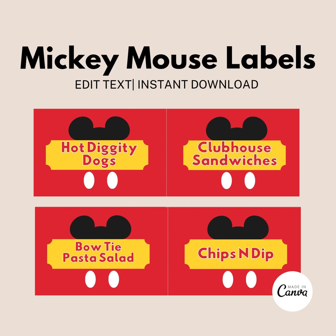 Printable Mickey Editable Flat Buffet or Food Labels, Mickey Mouse ...