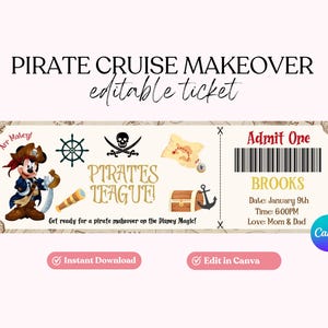 DCL Printable Ticket, Pirate Ticket, Editable Ticket, Cruise Ticket ...