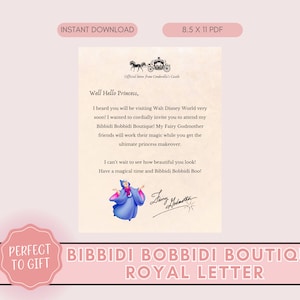 Bibbidi Bobbibi Boutique, Princess Letter, Fairy Godmother Letter, Cinderella Letter, Princess Makeover Invitation