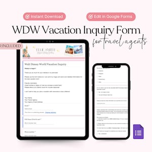 Plantilla de formulario de Google para consultas de vacaciones en WDW para agentes de viajes (descarga digital) imagen 1