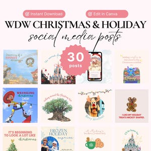 Publicaciones navideñas para redes sociales de WDW para agentes de viajes, plantillas de Instagram, plantillas para redes sociales, plantillas de Canva, Canva para redes sociales