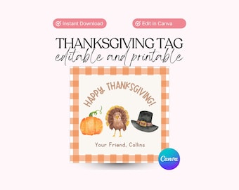 Editable Thanksgiving Tags, Printable Personalized Thanksgiving Tags, Thanksgiving Tags, Editable and Printable Tags, Gift Tags