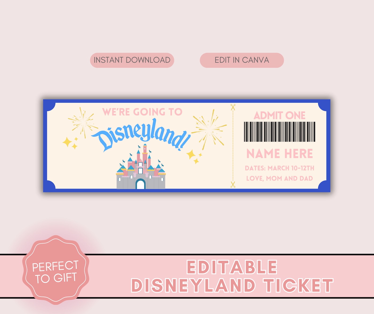 Editable Disneyland Surprise Ticket, Editable and Printable Surprise