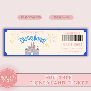 Editable Disneyland Surprise Ticket, Editable and Printable Surprise Ticket, Surprise Ticket, Vacation Ticket, Printable Ticket