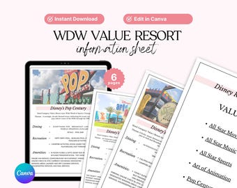 Página de información del complejo turístico WDW, complejo turístico WDW, agencias de viajes de WDW, plantilla de Canva para agencias de viajes