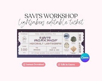 Savi's Workshop Lightsaber Ticket: Editable WDW Ticket (Digital Download)