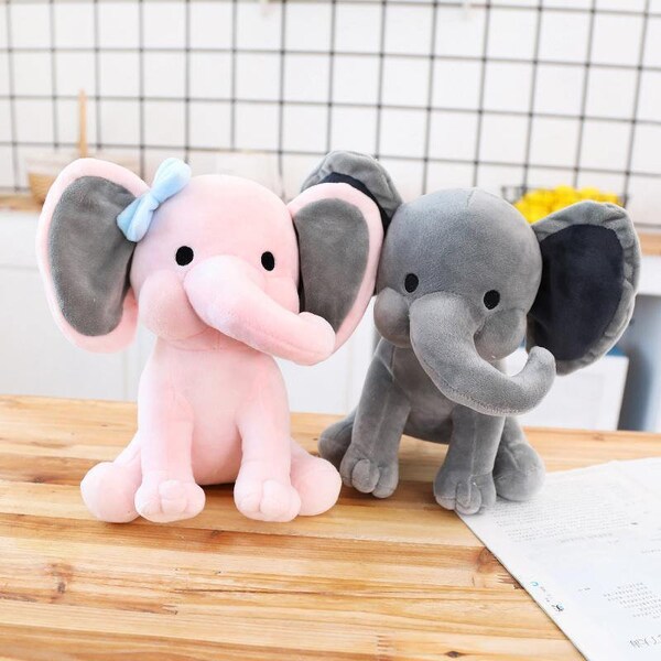 9" Grey and Pink Plush Elephant for HTV, Plush elephant toy, Customize Plush Elephant, Birth Stat Elephant for Customization