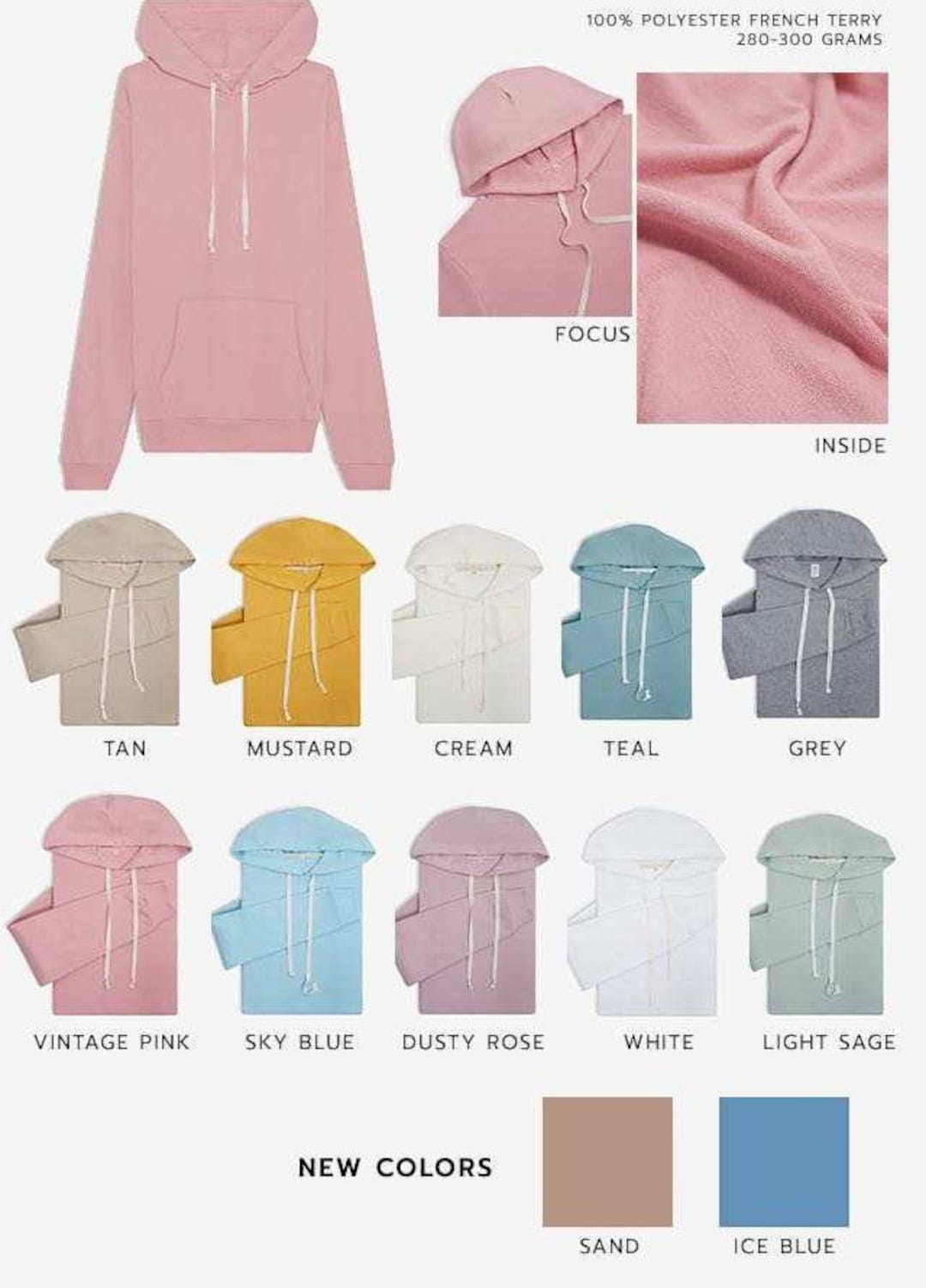 Adults 100 Polyester Hoodies for Sublimation or HTV, Sublimation