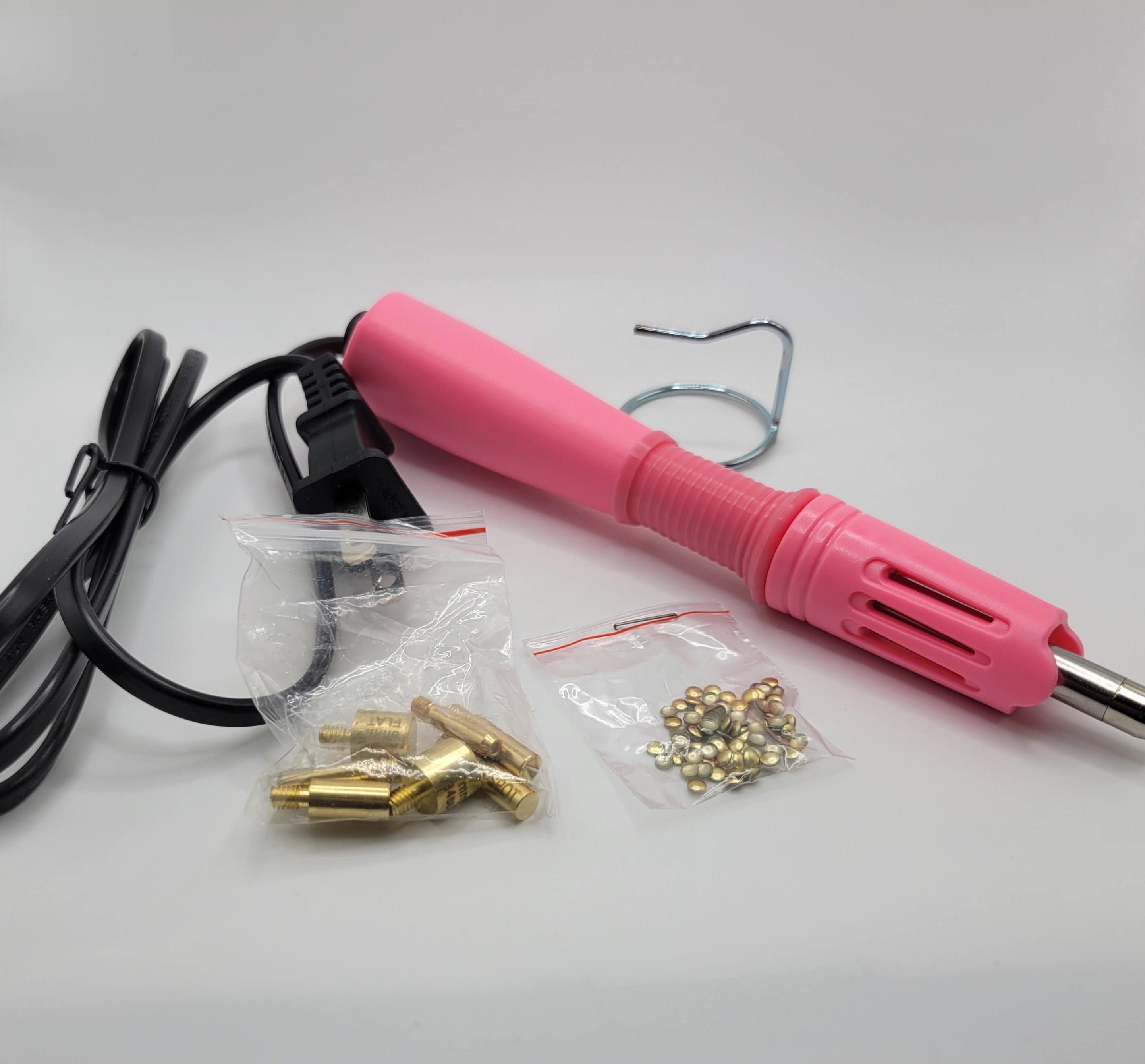 Hotfix applicator, Hot-Fix Heater™, plastic / steel / brass, pink / light  blue / black, 7-1/2 x 1-3/16 inches with 8 interchangeable tips, 120 volt,  6.5 watts. Sold individually. - Fire Mountain Gems and Beads