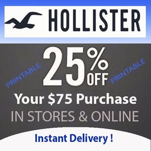 Hollister Coupon 25 off Code Discount Saving Printable Instant Delivery Etsy