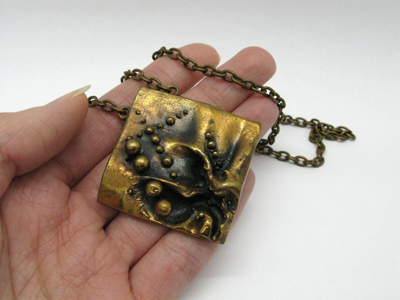 Bronze Brutalist Modernist Pendant by Hannu Ikone… - image 8