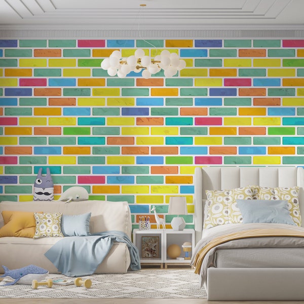 Custom Size Textuerd Colorful Brick Wallpaper, Self Adhesive or Pasted, Temporary and Removable Mural, Brick Removable Wall Mural