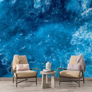 Realistic Ocean Wave Texture Wall Mural – Deep Sea Blue Wallpaper Ideal for Coastal Vibes and Calming Decor, Peel and Stick Sea Wallpaper
