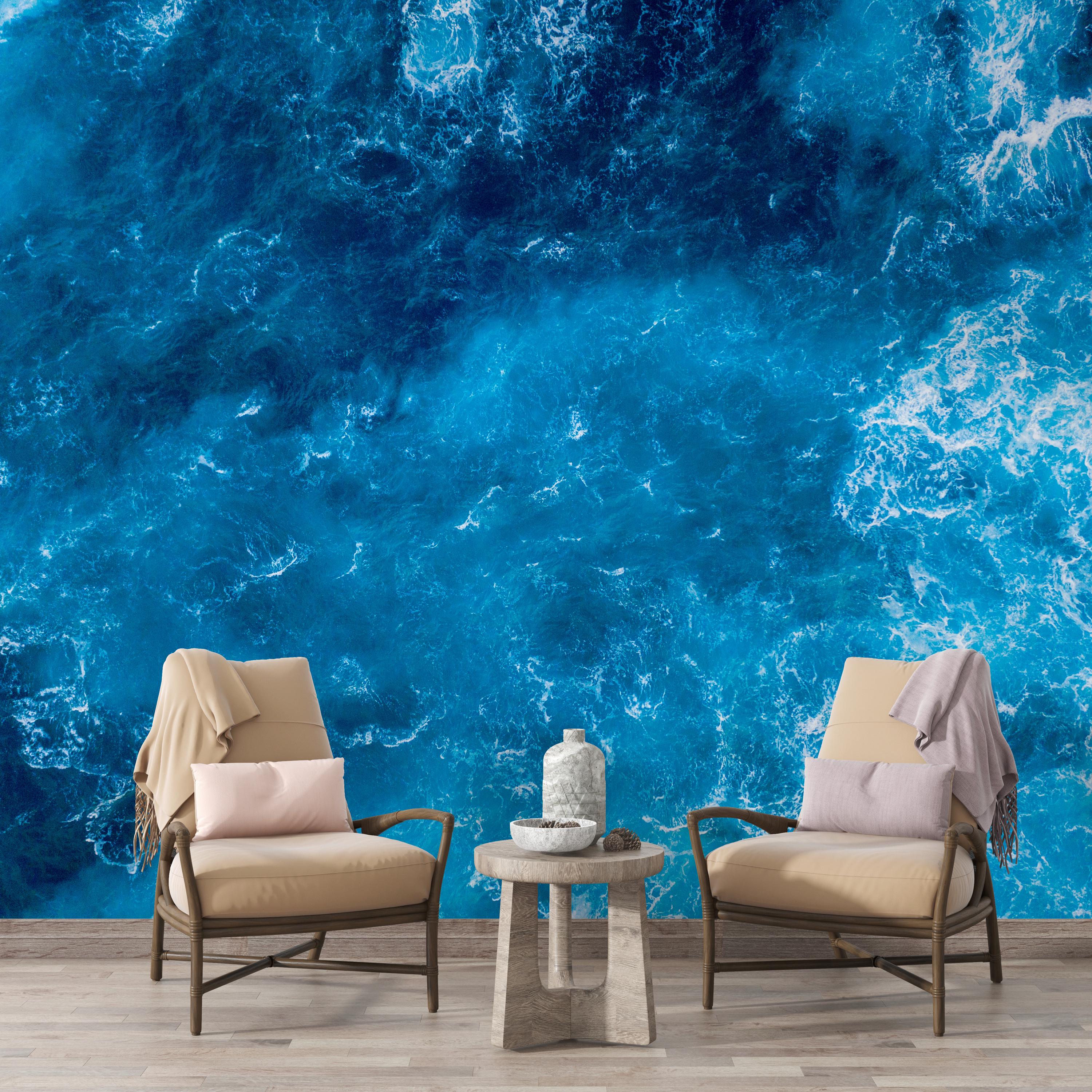 Realistic Ocean Wave Texture Wall Mural – Deep Sea Blue Wallpaper