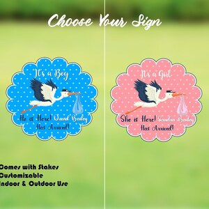 Baby Arrival Yard Sign – Personalized Stork Birth Announcement – Custom Name Sign for Newborn Baby Boy or Girl – Outdoor or Indoor Decor