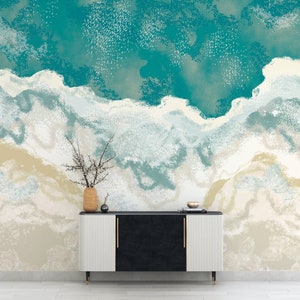 Peel and Stick Abstract Ocean Wave and Beach Wallpaper, Removable Wallpaper, Self Adhesive or Pasted Wall Mural, Custom Size