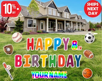 SPORTS Happy Birthday Yard Sign, HBD Lawn Signs, Outdoor Lawn Decorations, Ornaments, Custom Name & Age 13 Inch,18 Inch.