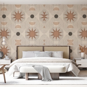 Peel and Stick Geometrical Boho Pattern Wallpaper, Self Adhesive or Pasted, Temporary and Removable Mural
