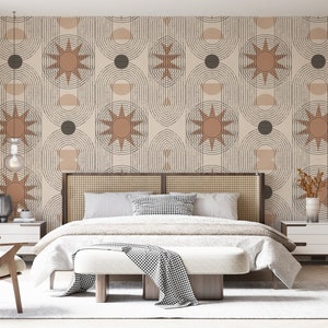 Peel and Stick Geometrical Boho Pattern Wallpaper, Self Adhesive or Pasted, Temporary and Removable Mural