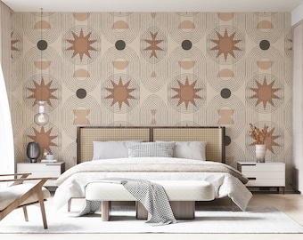 Peel and Stick Geometrical Boho Pattern Wallpaper, Self Adhesive or Pasted, Temporary and Removable Mural