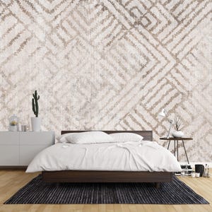 Boho Geometric Wall Mural, Neutral Textured Pattern Wallpaper, Contemporary Accent Wall for Bedroom, Living Room, or Office Interior Design