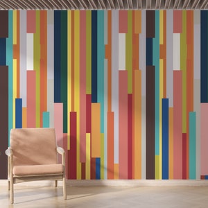 Colorful Retro Wallpaper, Peel and Stick Wallpaper, Adhesive Mural, Wallpaper Mural, Colourful Wallpaper, Retro Wallpaper, Pop Art Mural