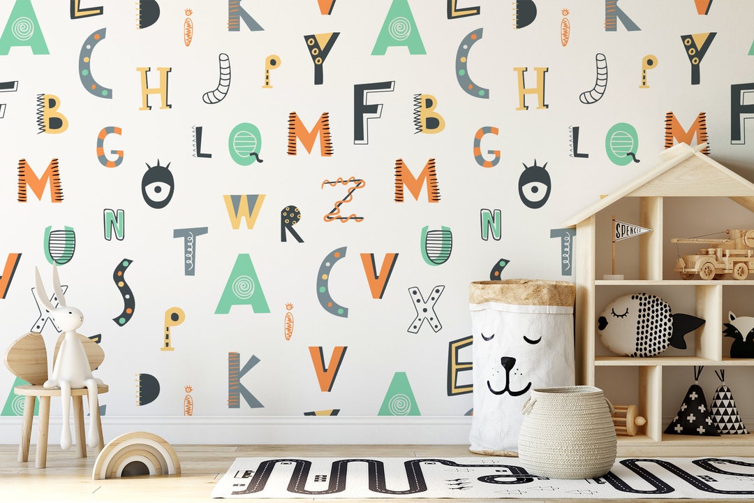 Peel and Stick Nursery Wallpaper, Alphabet Wallpaper, Removable