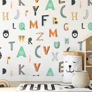 Peel and Stick Nursery Wallpaper, Alphabet Wallpaper, Removable Wallpaper, Peel and Stick Wallpaper, Alphabet Wallpaper for Kid's Room