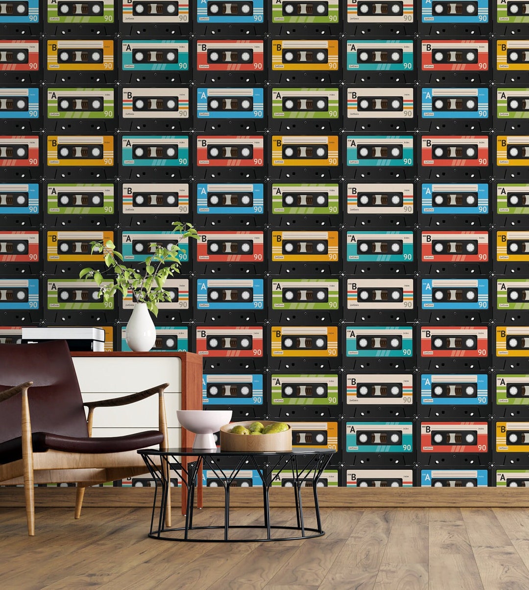 Colorful Cassette Retro Wallpaper, Peel and Stick Wallpaper, Self