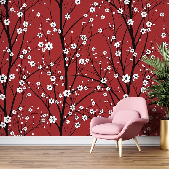 Cherry Blossom Peel and Stick Wallpaper Removable Wallpaper Etsy
