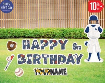 Baseball Happy Birthday Yard Sign, Outdoor Lawn Decorations, Custom Name & Age, Birthday Yard Decoration, 18 Inch Letters