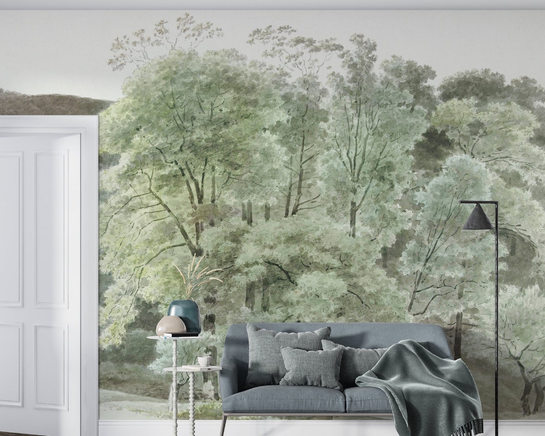 Vintage Forest Wallpaper, Removable Wallpaper, Peel and Stick Wallpaper ...