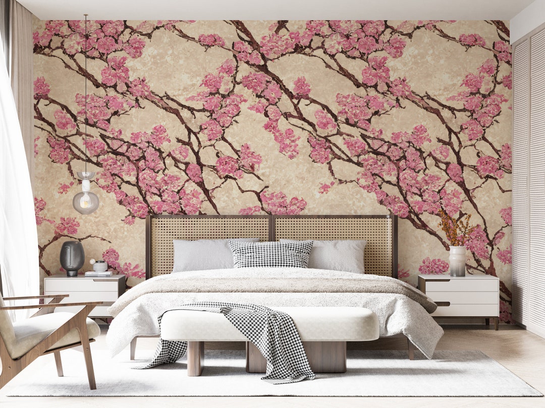 Oil Painting Cherry Blossom Peel and Stick Wallpaper, Removable Wallpaper, Self Adhesive or