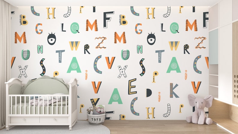 Peel and Stick Nursery Wallpaper Alphabet Wallpaper - Etsy