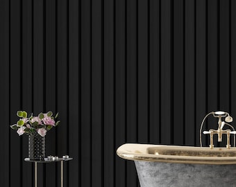 Black Wood Panel Wallpaper, Removable Wallpaper, Peel and Stick Wallpaper, Wall Mural, Wood Wallpaper, Panel Wallpaper, Wooden Wallpaper