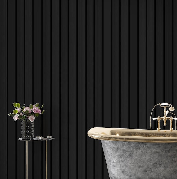 Black Wood Panel Wallpaper Removable Wallpaper Peel and Etsy